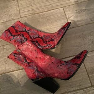 Pink snakeskin booties from public desire